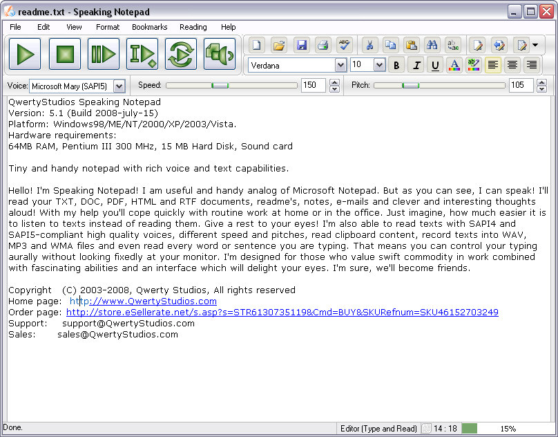 Click to view Speaking Notepad 5.2 screenshot